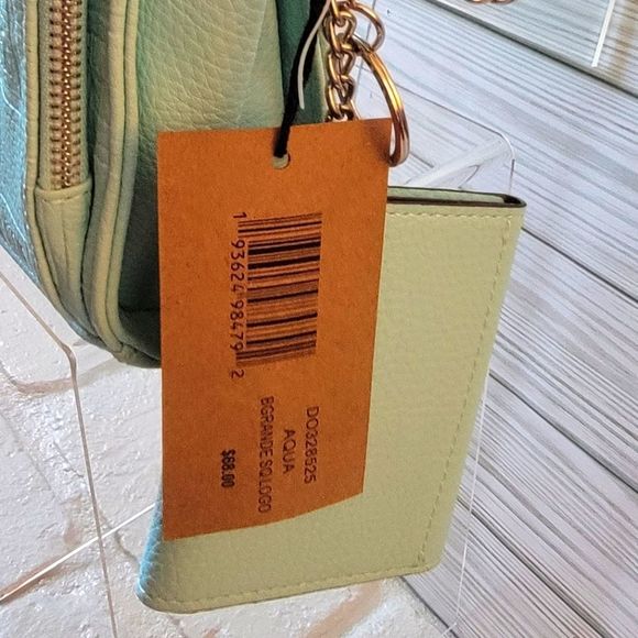 NWT STEVE MADDEN BGRANDE SQUARE LOGO AQUA CROSSBODY PURSE BAG DOME - Picture 2 of 5
